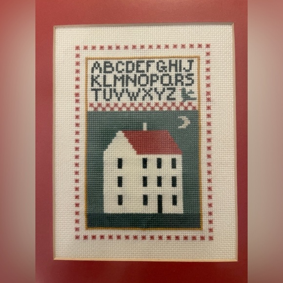 Vintage ABC Cottage Cross Stitch Sampler Matted Framed Wall Art 13x10. - Picture 2 of 4